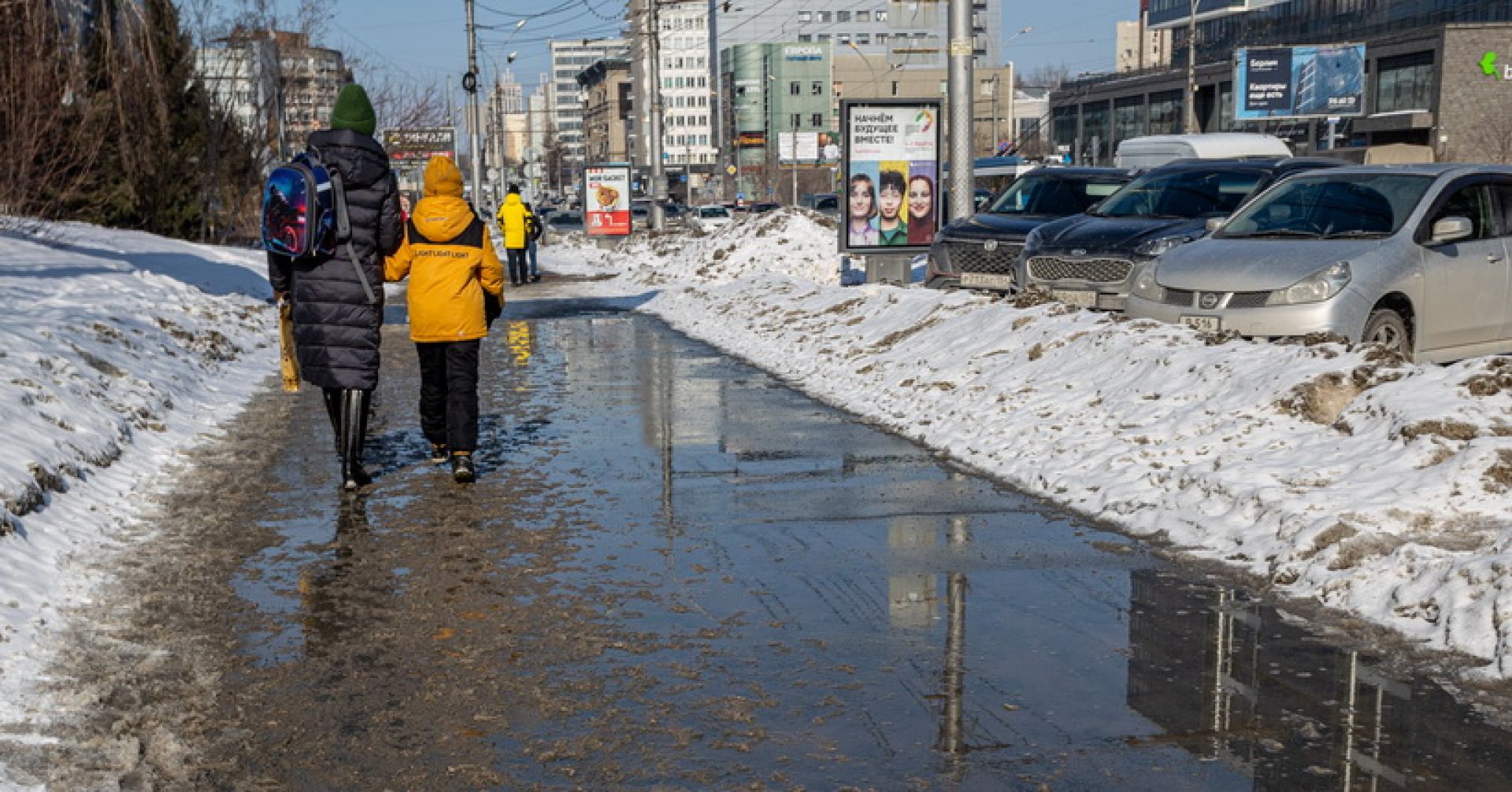 лужи на весенней дороге