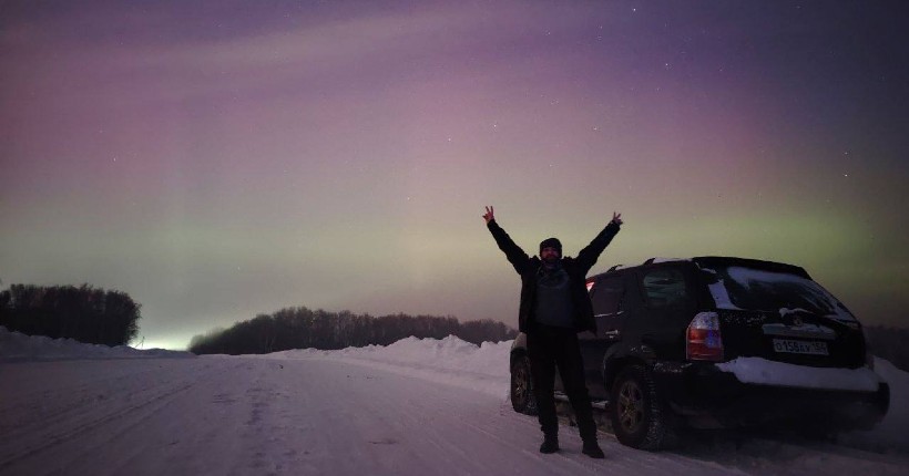 Новосибирский астрофотограф снял полярное сияние над Новосибирской областью